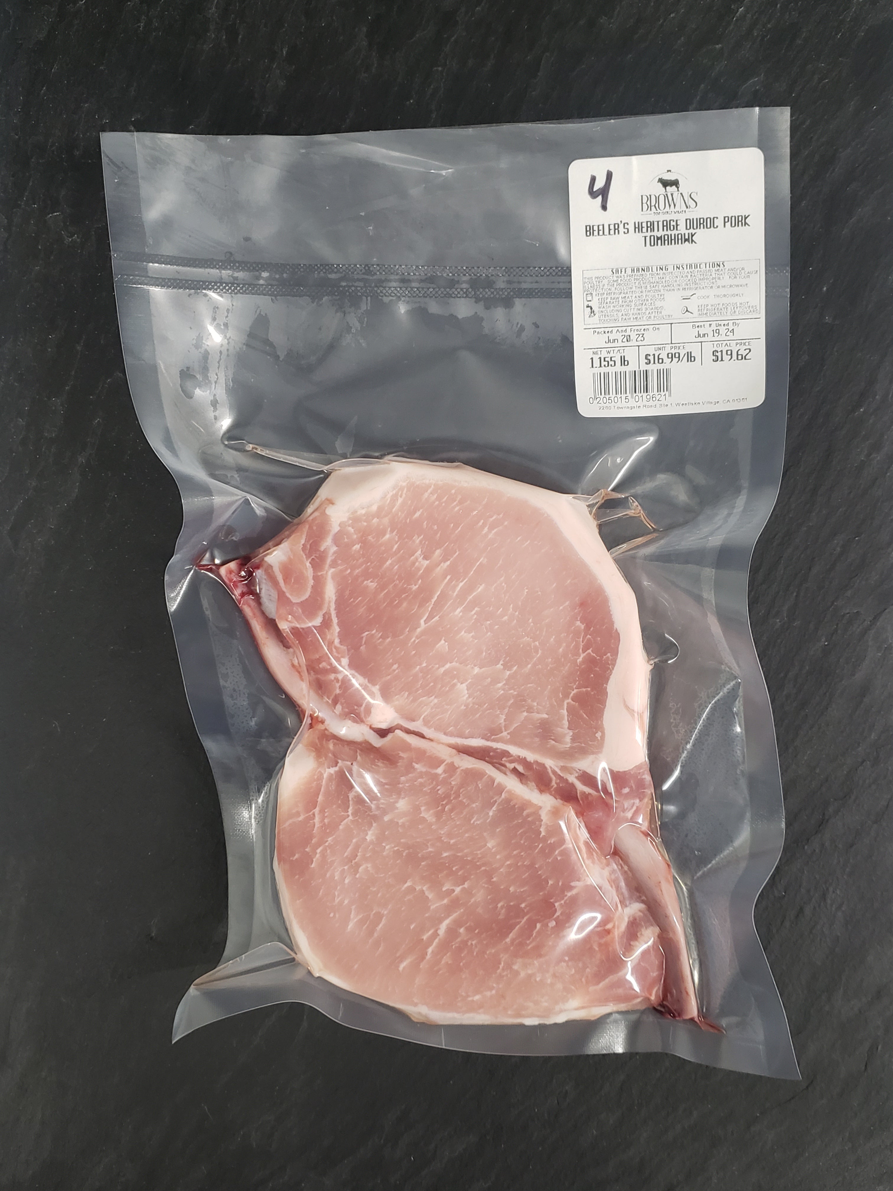 HERITAGE DUROC PORK TOMAHAWK 4 Brown's Top Shelf Meats