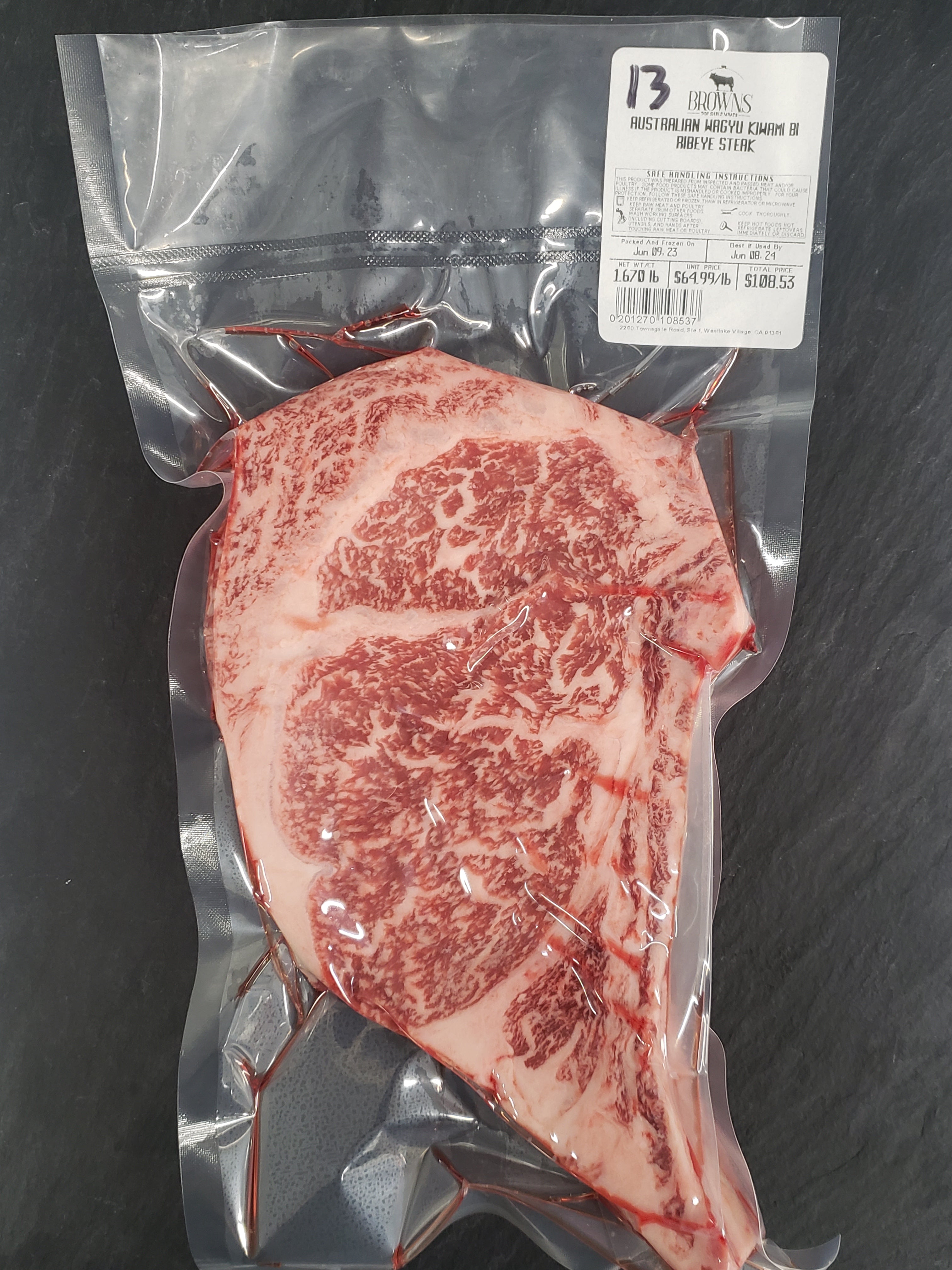 Australian Wagyu Kiwami Bi Ribeye Steak 13 Browns Top Shelf Meats