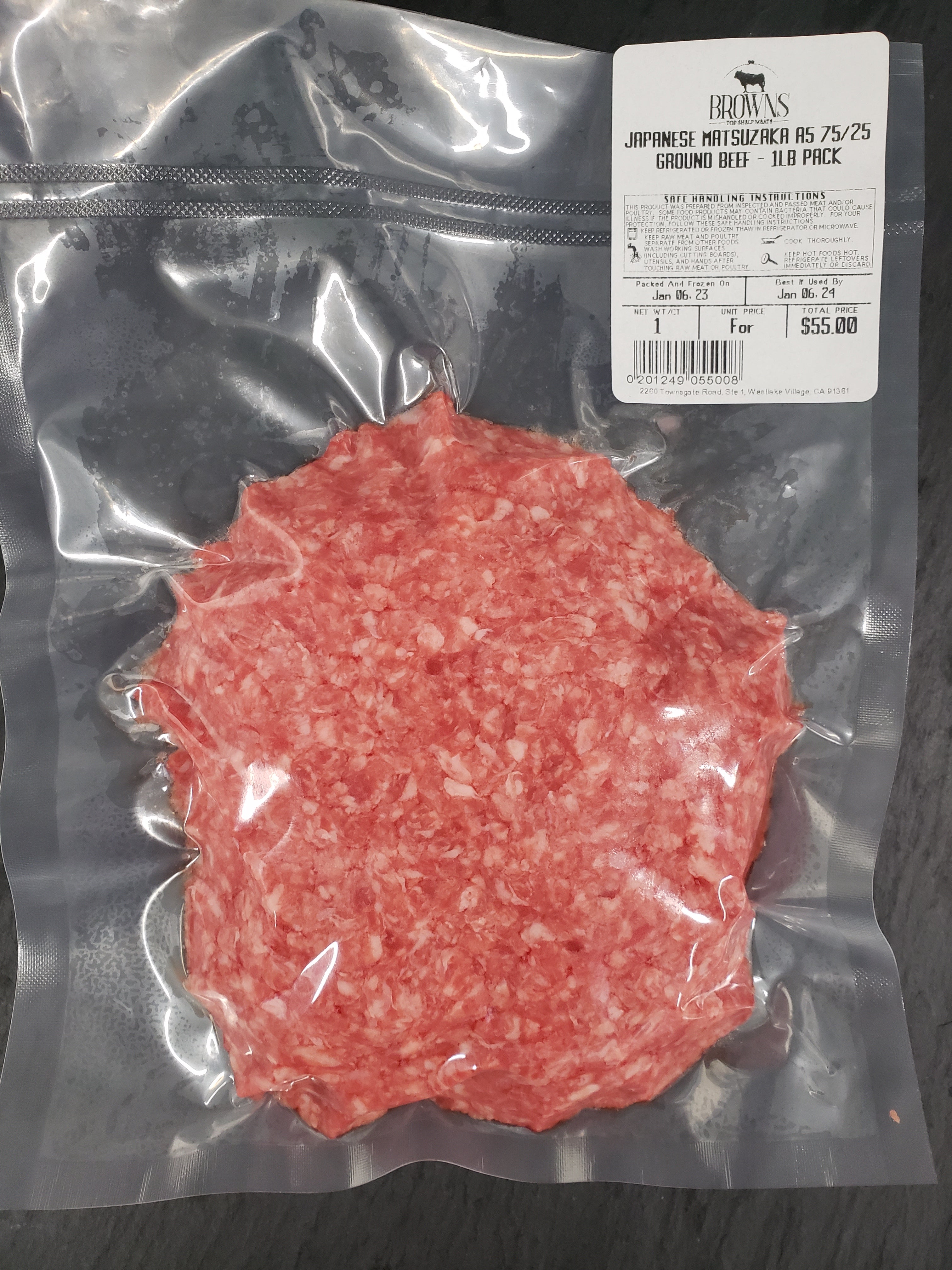 JAPANESE MATSUZAKA A5 WAGYU 75/25 GROUND BEEF 1LB PACK Brown's Top Shelf Meats