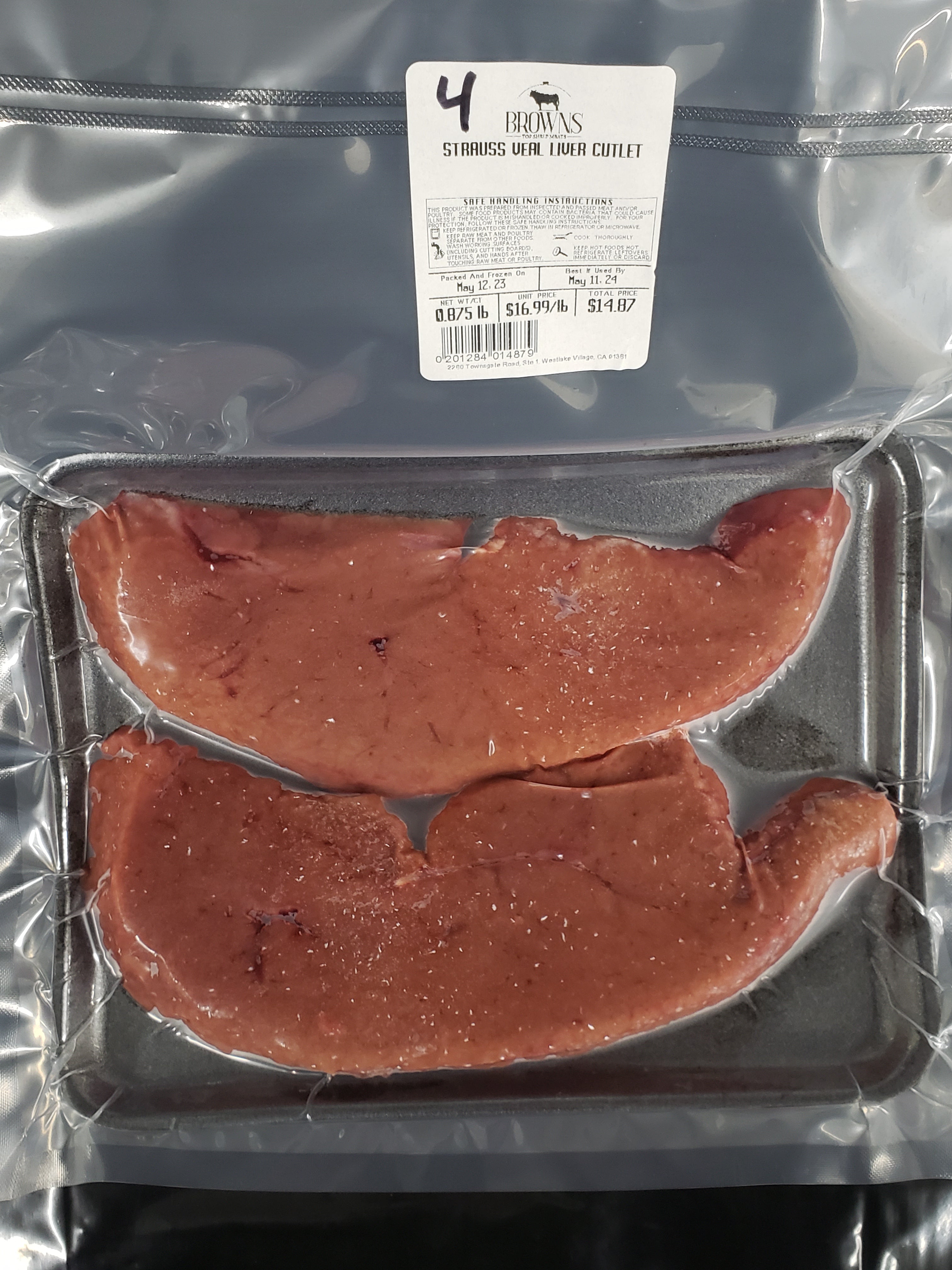 STRAUSS VEAL LIVER CUTLET 4 Brown's Top Shelf Meats