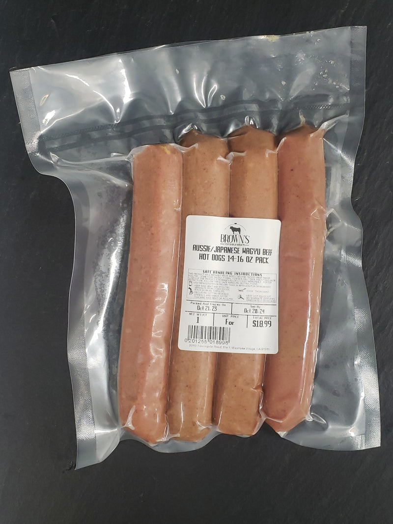 AUSTRALIAN/JAPANESE WAGYU BEEF HOT DOGS 14-16 OZ PACK