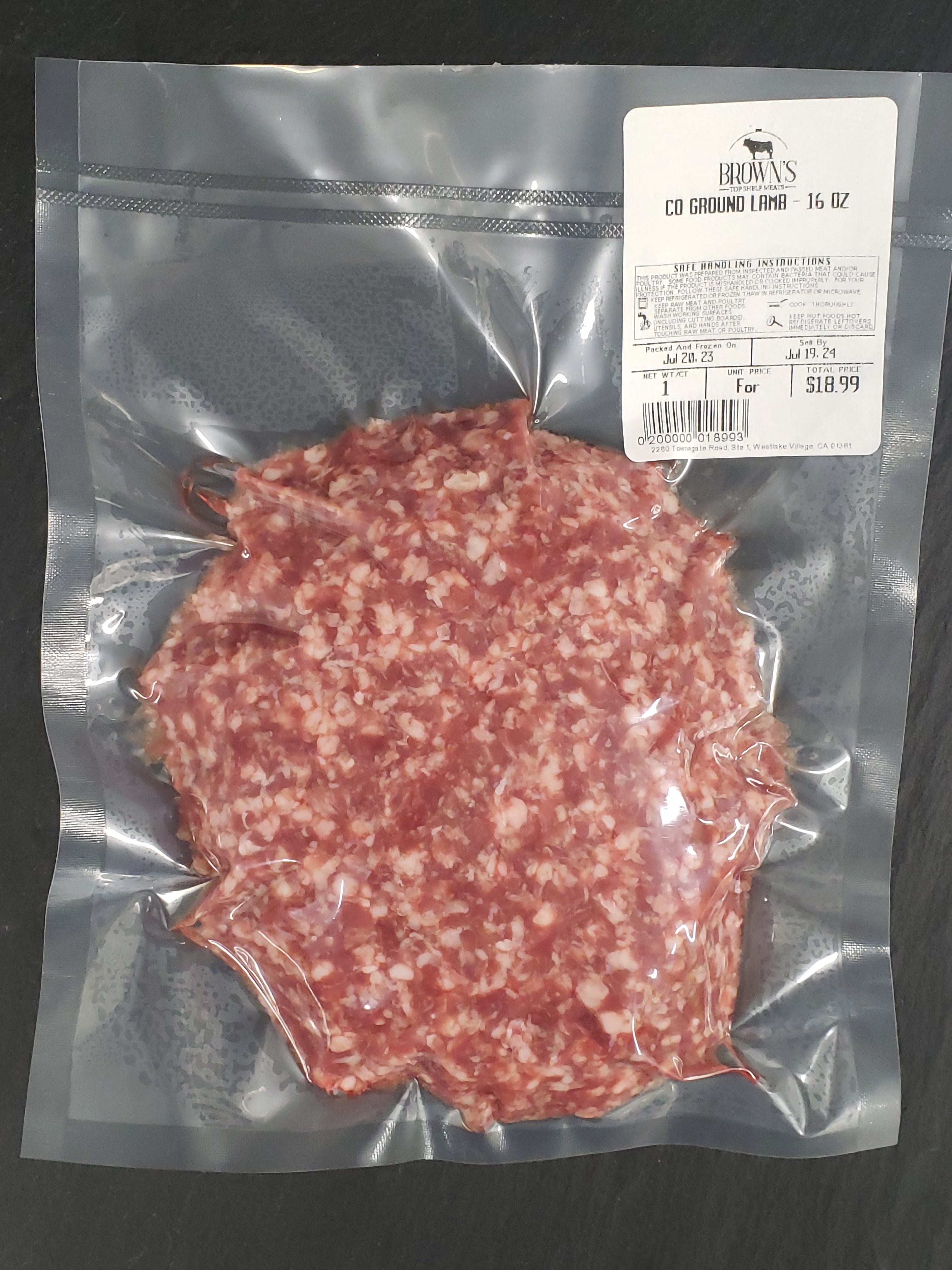 CO GROUND LAMB 16OZ PACK Brown's Top Shelf Meats
