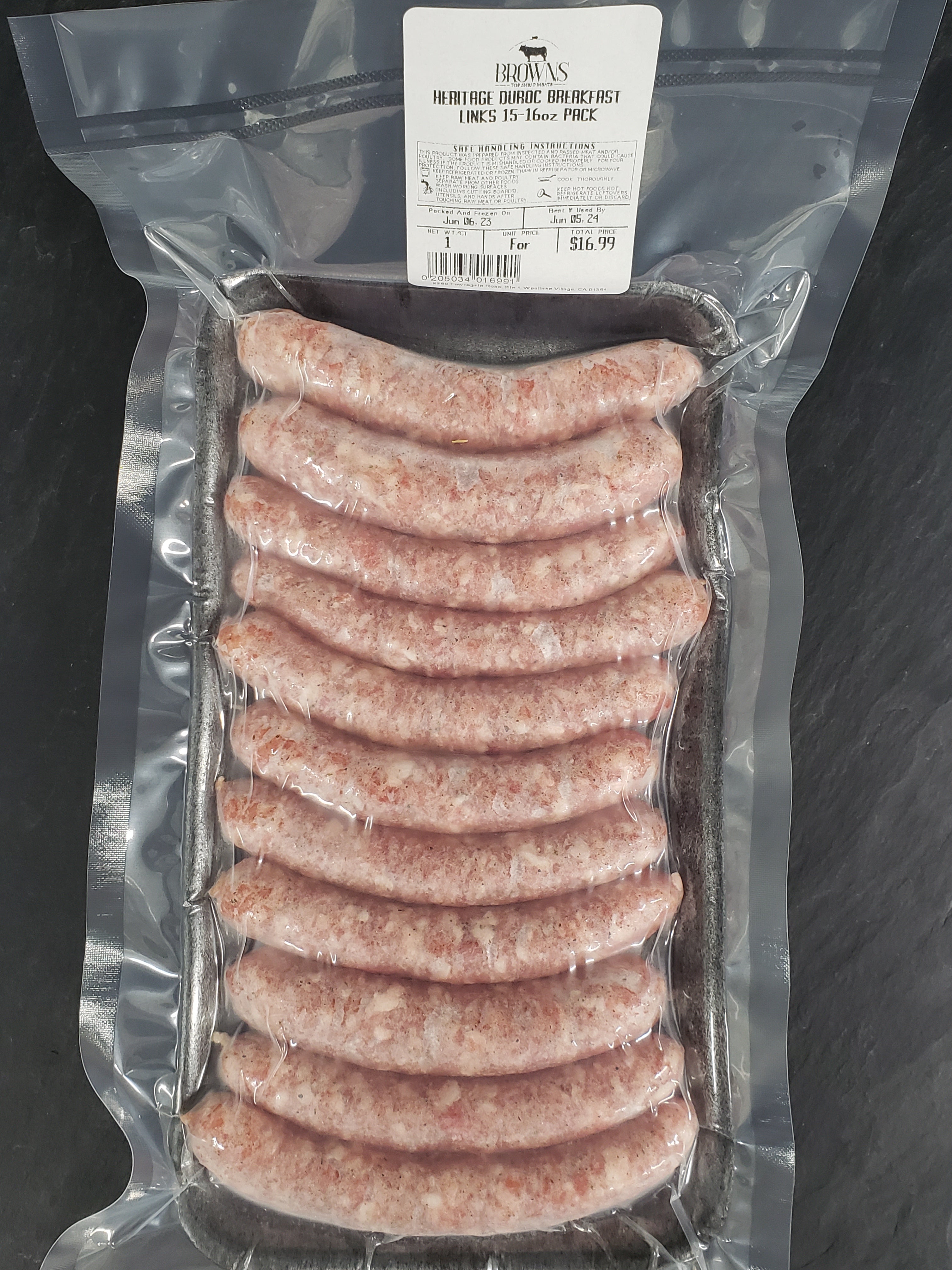 HERITAGE DUROC BREAKFAST LINKS 1516 OZ PACK Brown's Top Shelf Meats