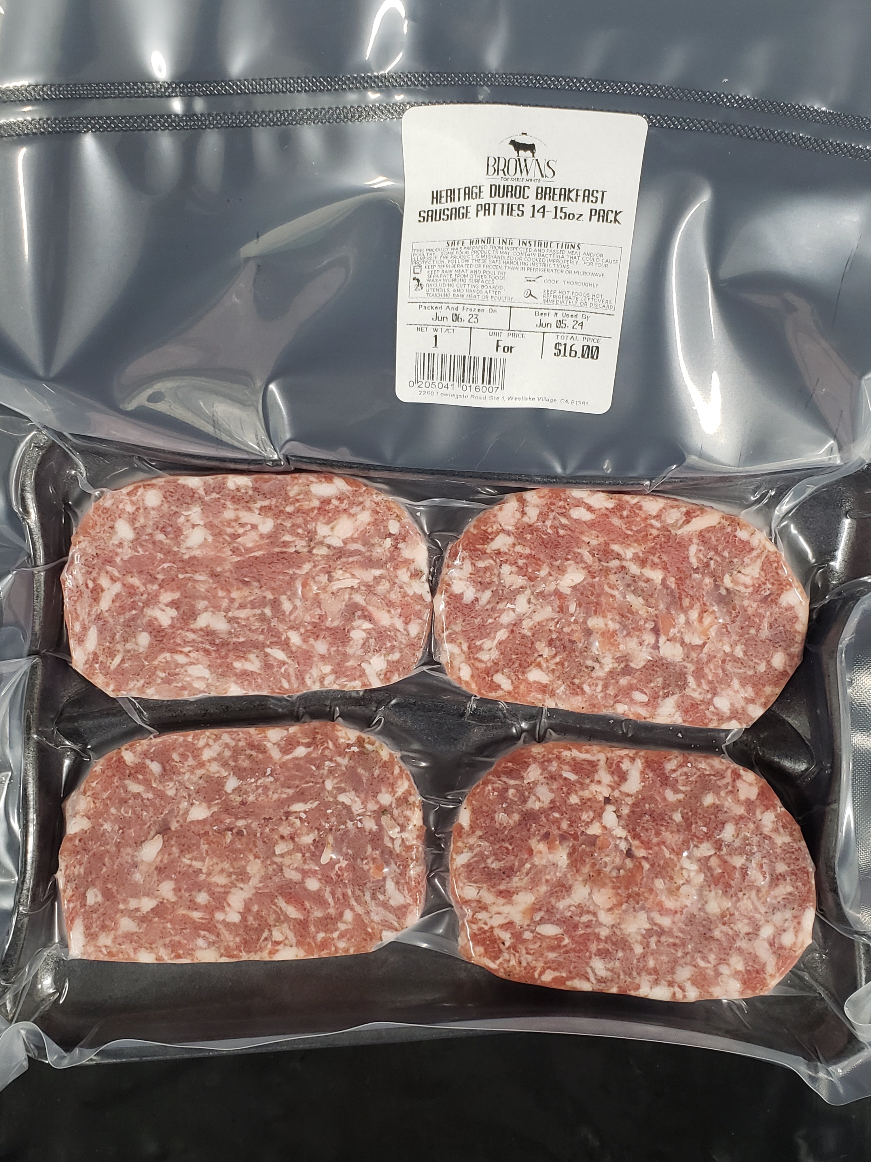 HERITAGE DUROC BREAKFAST SAUSAGE PATTIES 1415 OZ PACK Brown's Top Shelf Meats