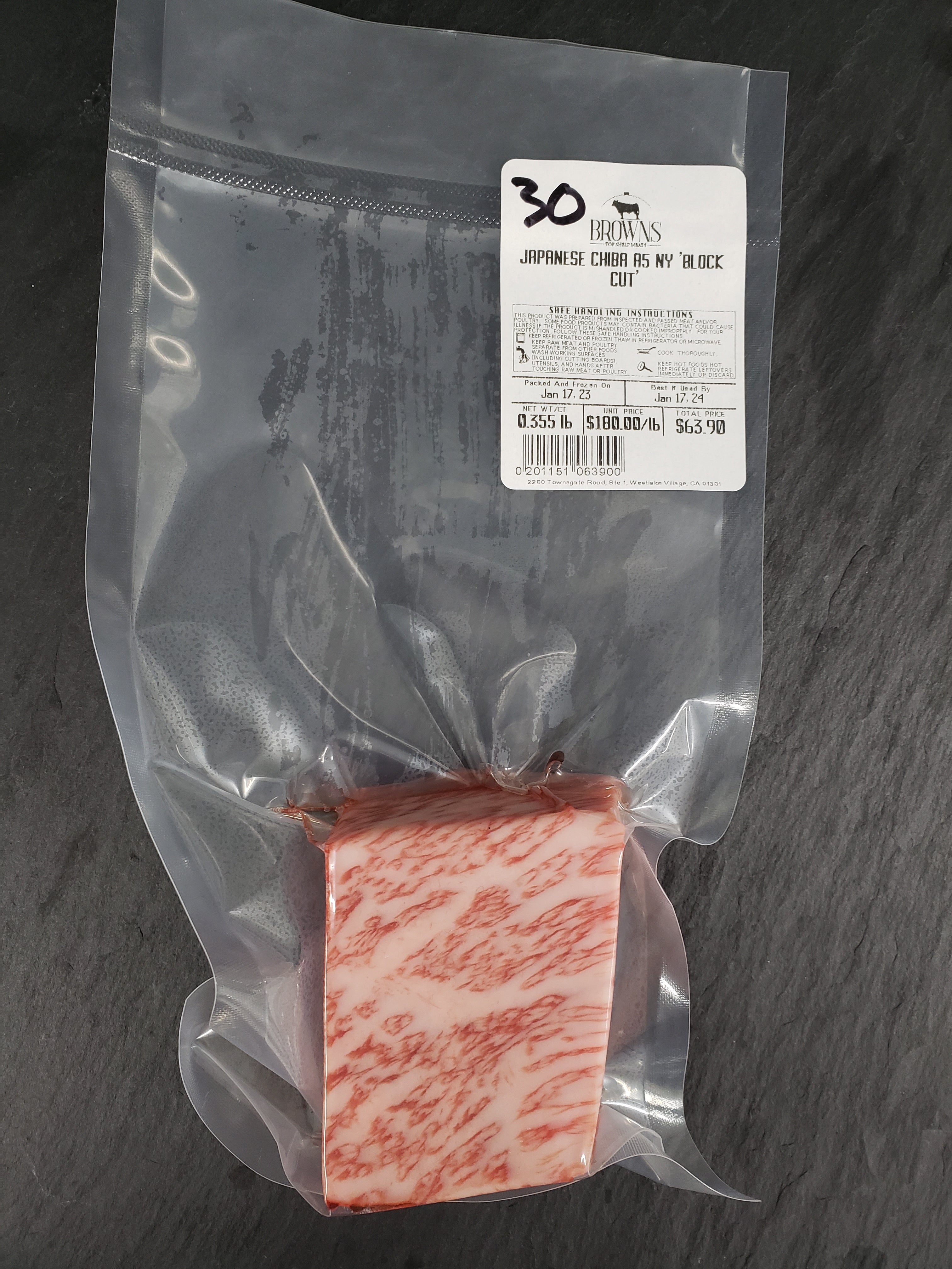 JAPANESE CHIBA A5 NY 'BLOCK CUT' #30 – Brown's Top Shelf Meats