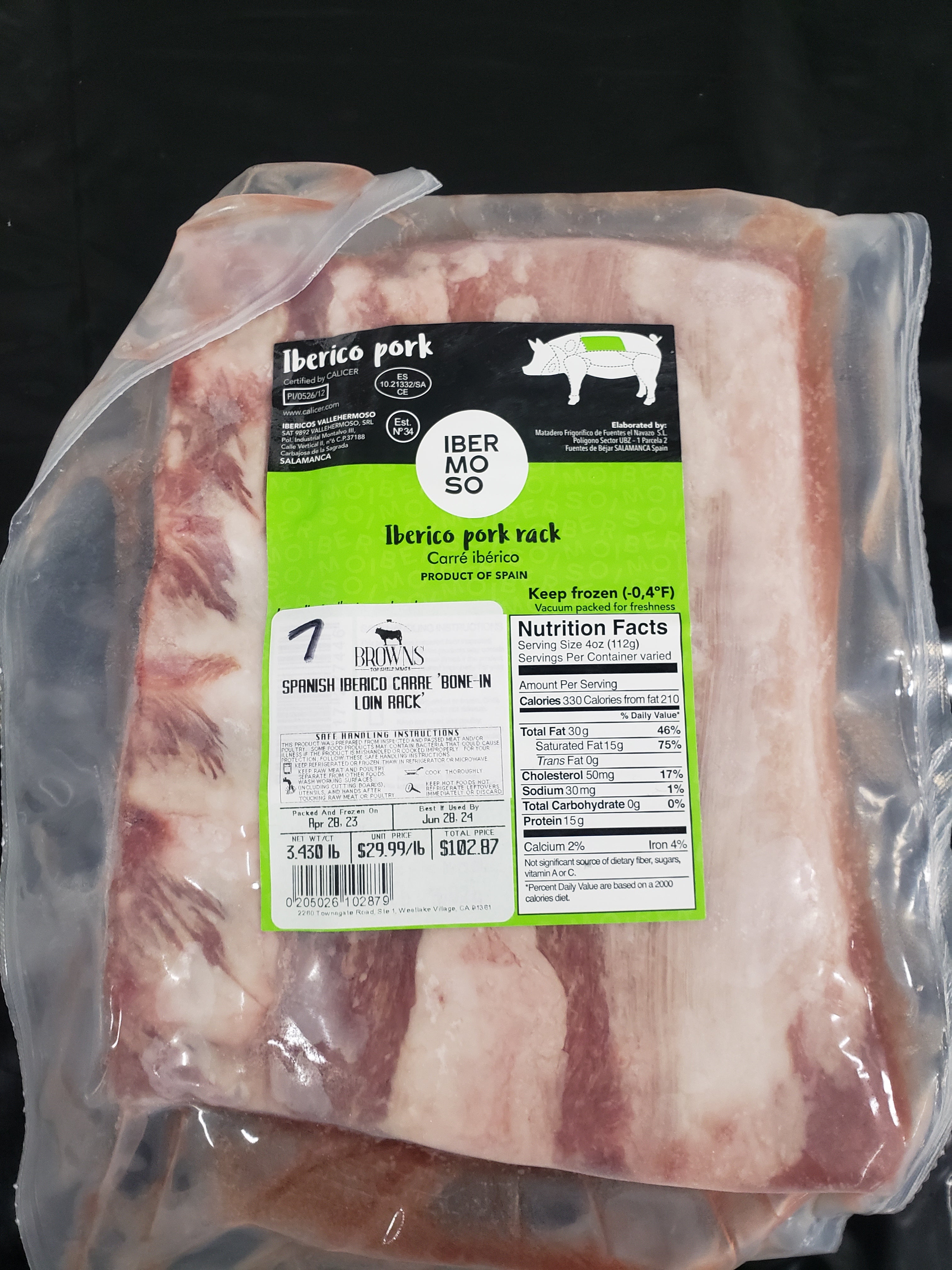 SPANISH IBERICO PORK CARRE 7 Brown's Top Shelf Meats