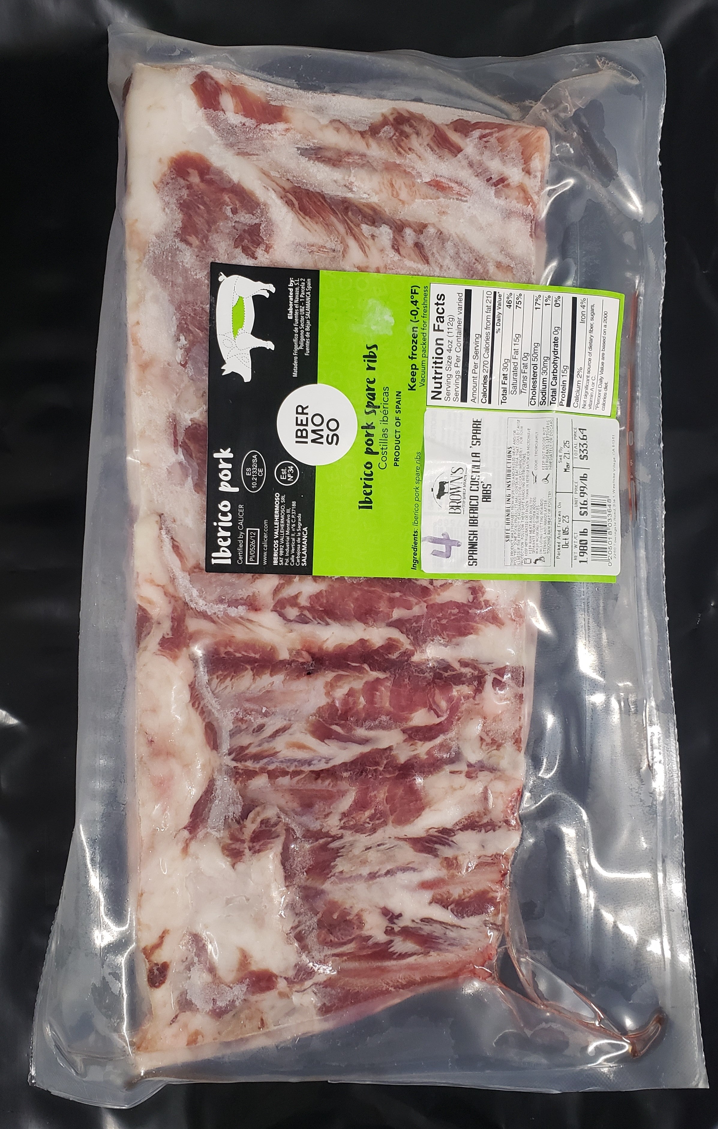 SPANISH IBERICO PORK COSTILLA 4 Brown's Top Shelf Meats