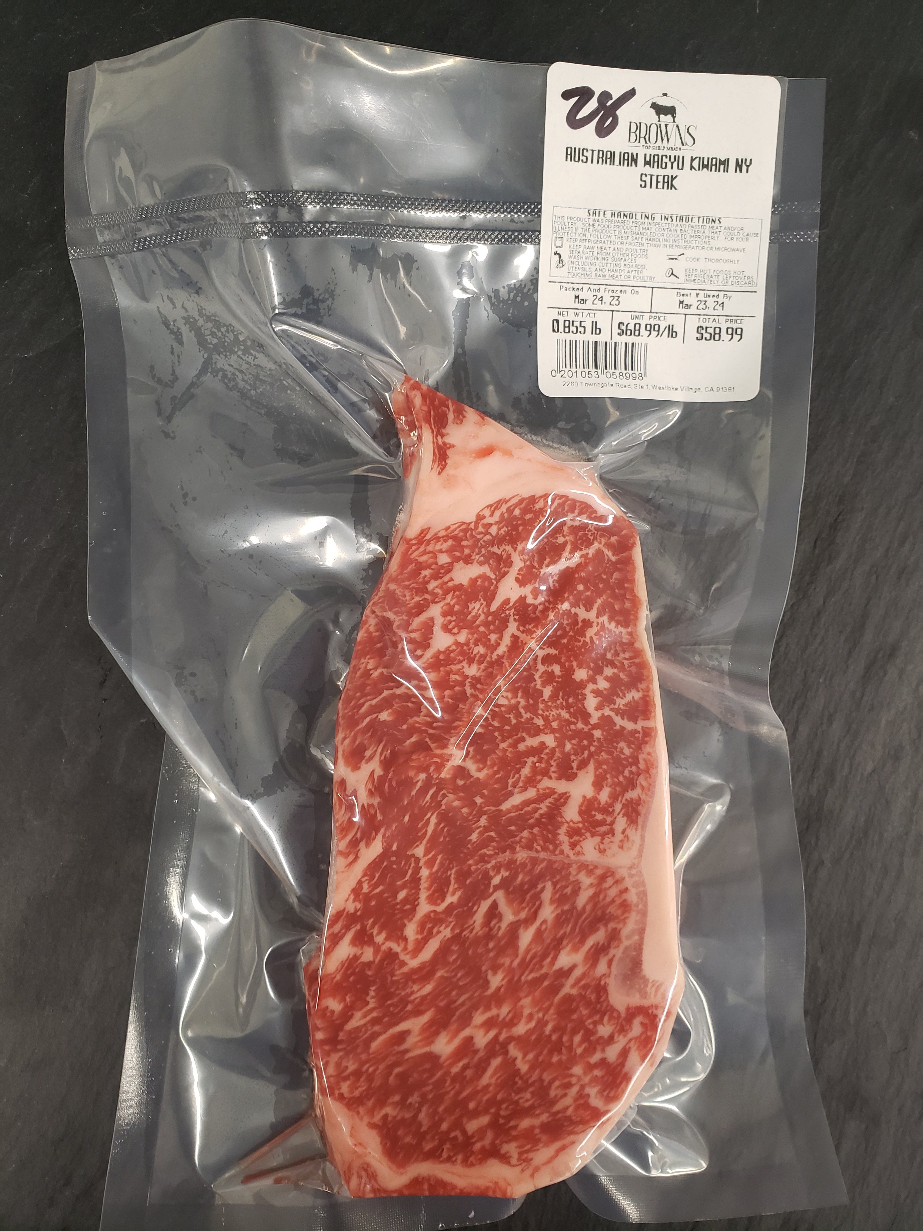 AUSTRALIAN WAGYU KIWAMI NY STEAK 28 Brown's Top Shelf Meats