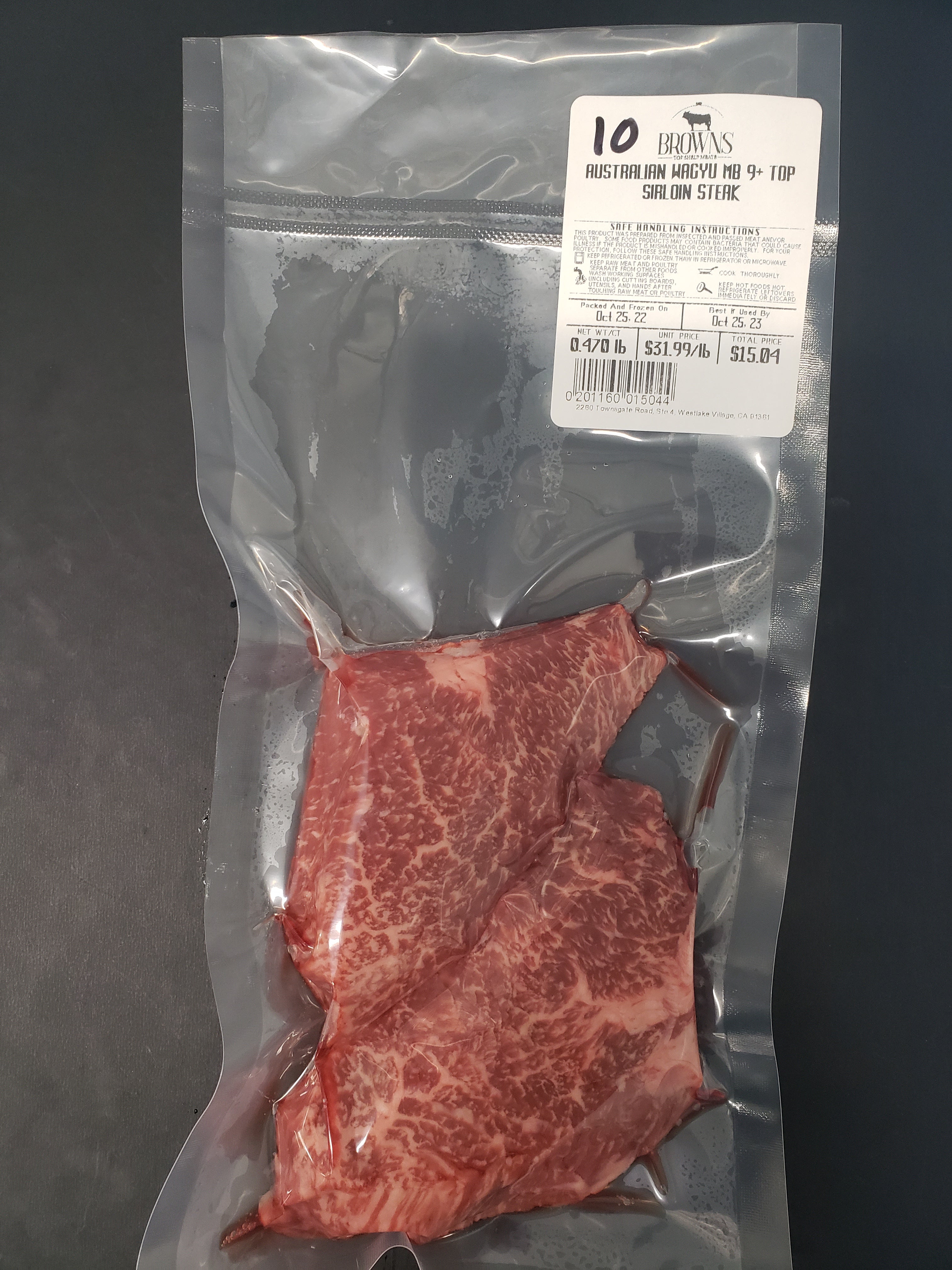 MB 9+ TOP SIRLOIN STEAK 10 Brown's Top Shelf Meats